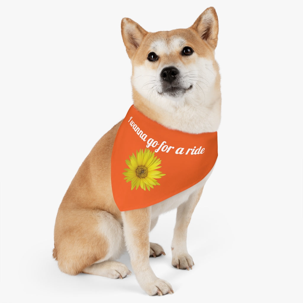 Floral "Daisy Mum - I wanna go for a ride" Pet Bandana Collar - White print