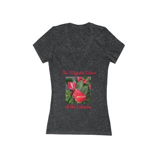 Islander Anthurium Women's Jersey Short Sleeve Deep V-Neck Tee