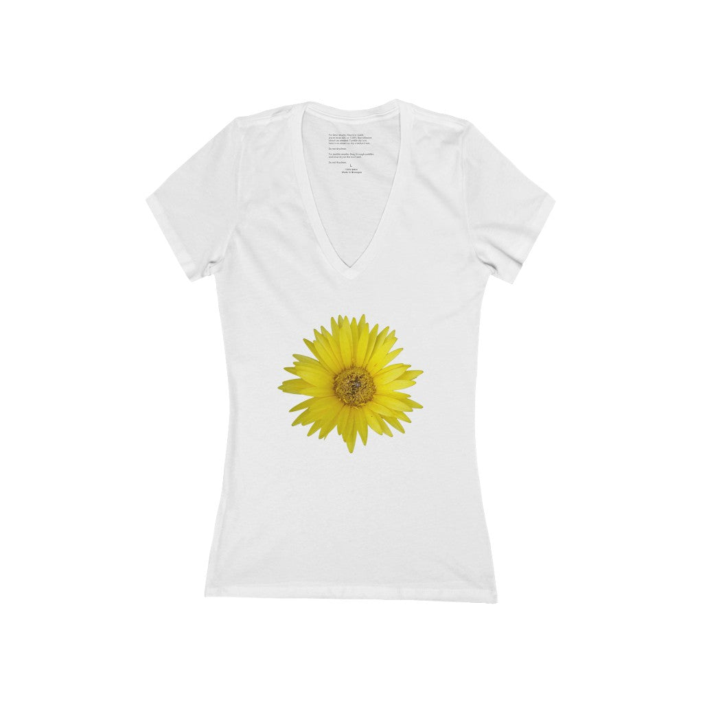 Women's Exclusive Floral Design Jersey Short Sleeve Deep V-Neck Tee