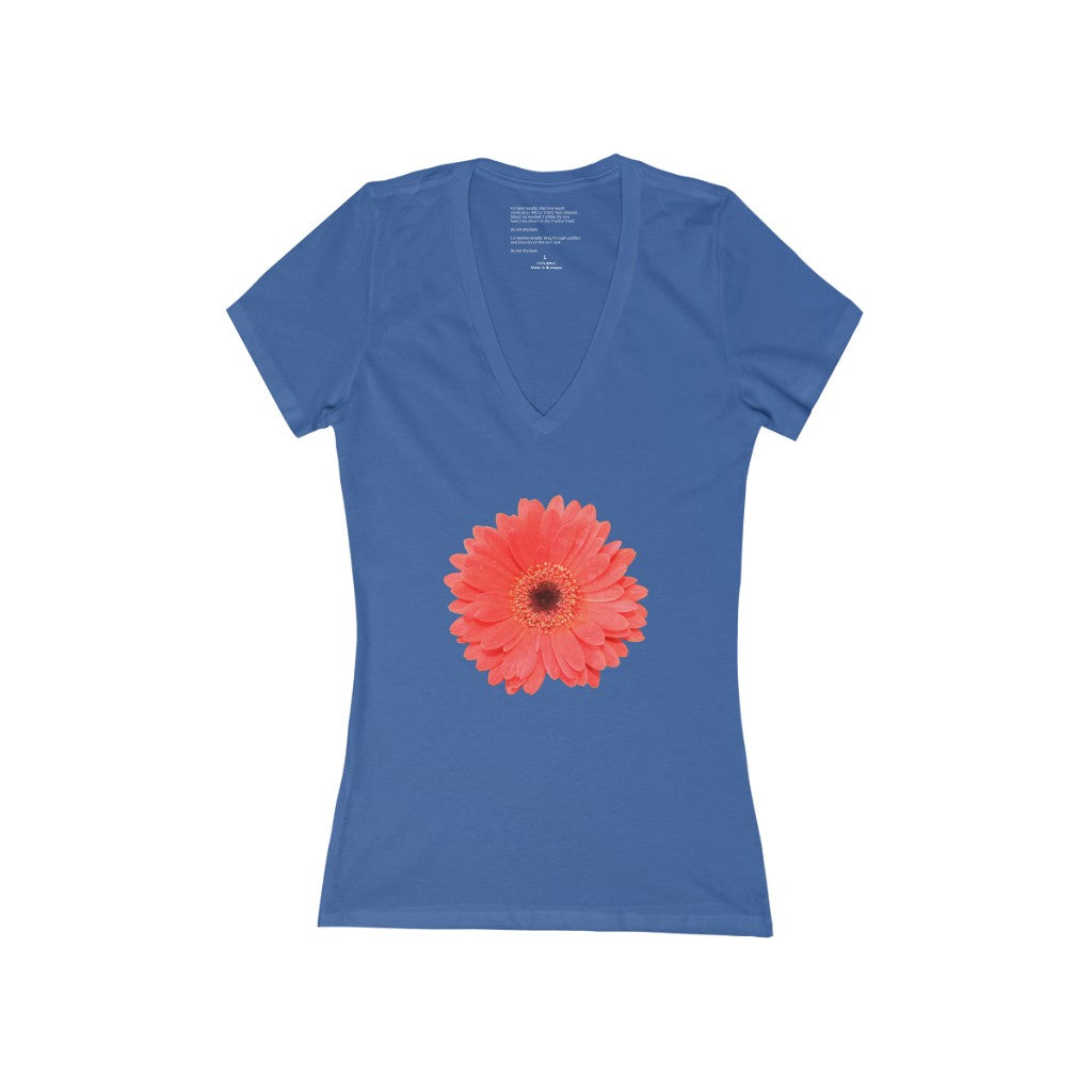 Women's Exclusive Floral Design Jersey Short Sleeve Deep V-Neck Tee