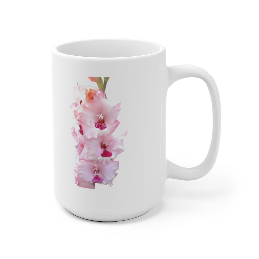 Designer Ceramic Mug, "Pink Glads" 11oz and 15oz